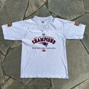 Vintage New England Patriot Jersey Kids Youth Large White 2003 AFC Champions